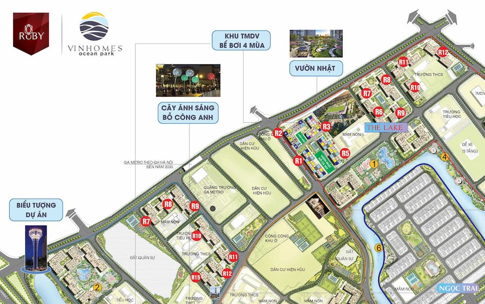 Vị trí căn hộ R1 Vinhomes Ocean Park hướng Đông Bắc 1 Căn hộ R1 Vinhomes Ocean Park hướng Đông Bắc sở hữu vị trí “trái tim”