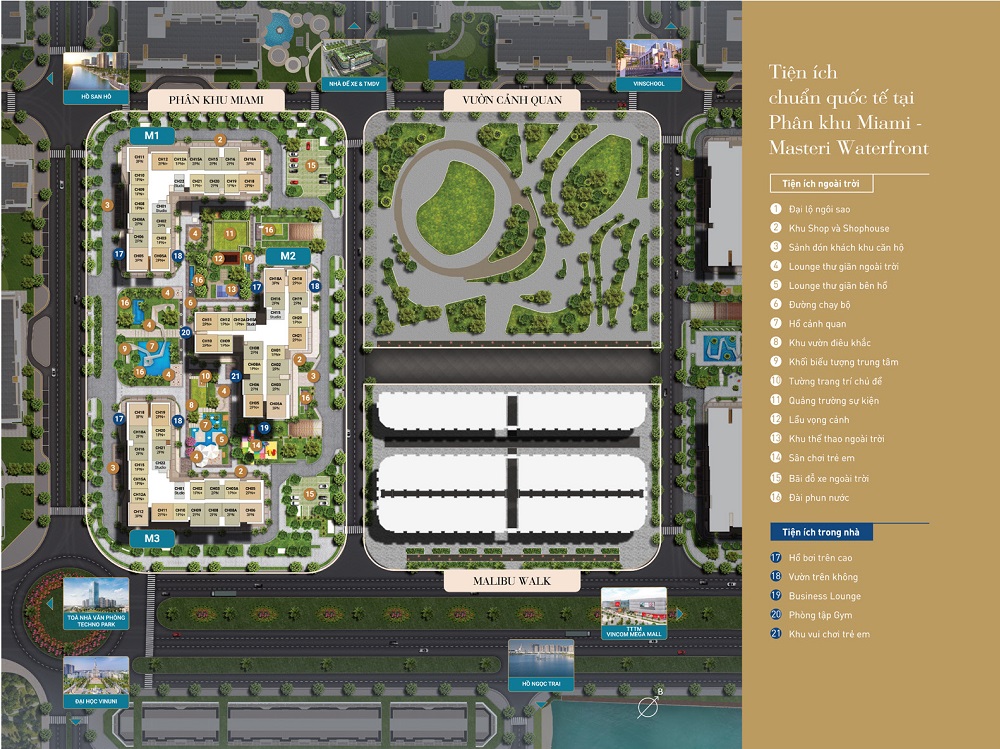 Mặt bằng tiện ích phân khu Miami Masteri Waterfront